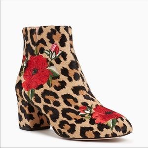 Kate Spade Leopard Ankle Boots Womens Size 5.5 Fall Chunky Animal Print boots